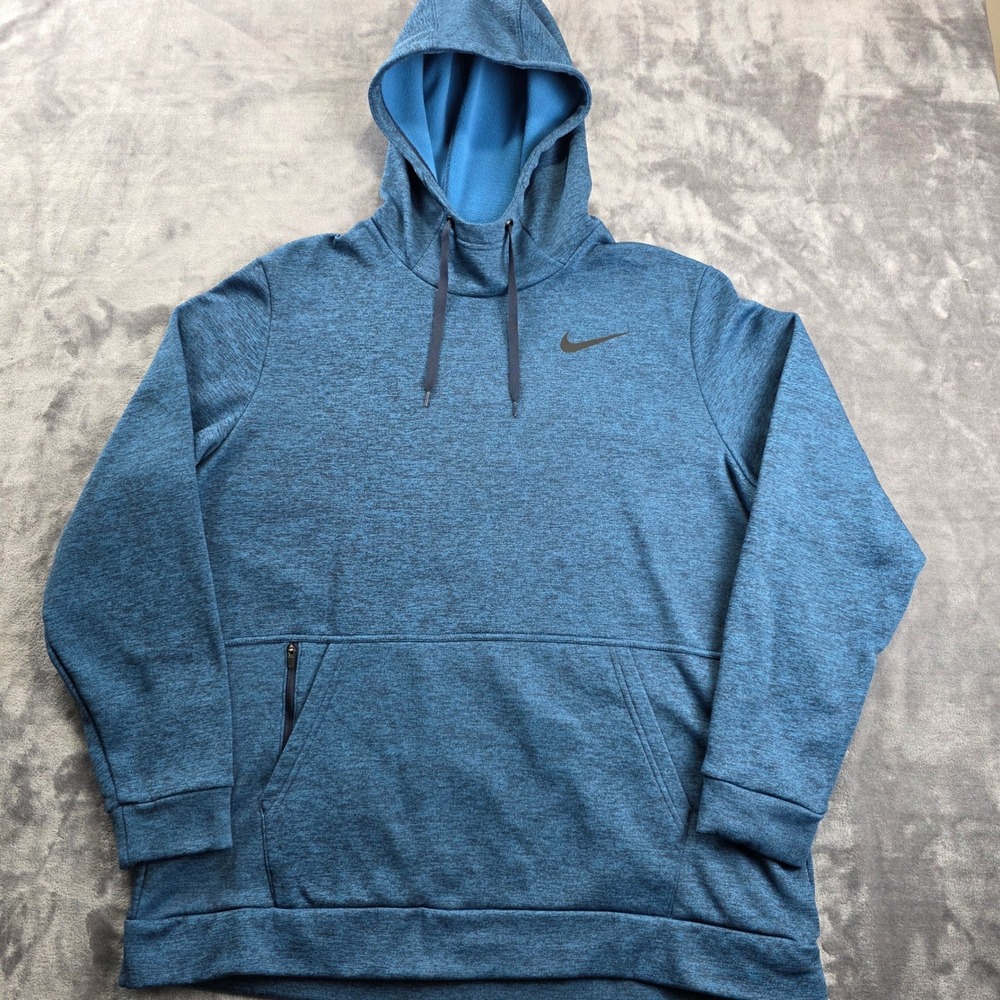 Nike Hoodie Mens XL Blue Therma-FIT Heathered Performance Pullover‎ Sweatshirt